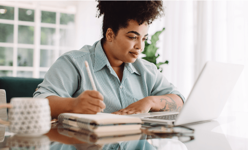 woman looking at computer